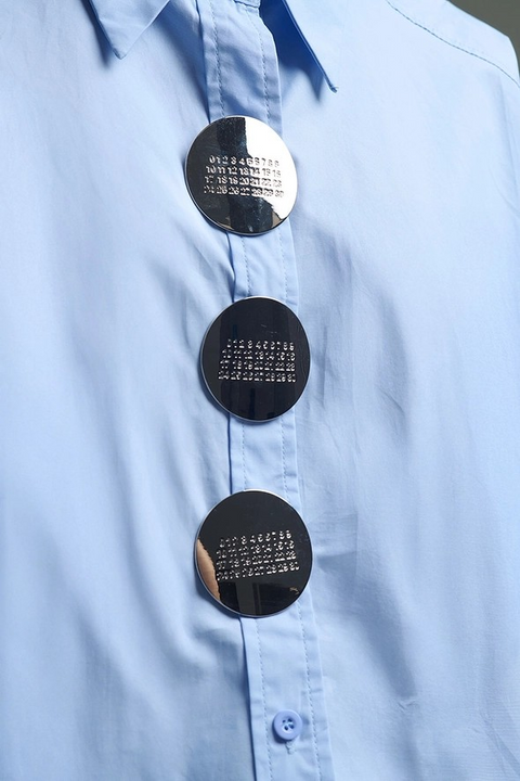 Oversize 3/4-Ärmel-Popeline-Hemd mit Knopfdetail blue