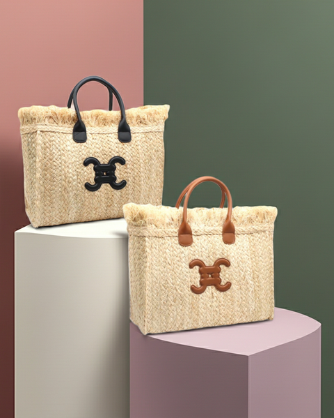 Strandtasche aus Raffia mit CC-Logo – stilvoll und praktisch für den Sommer