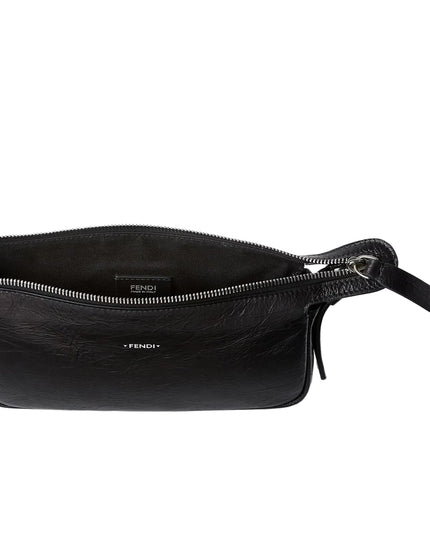 Fendi | Zip Top Small Lederschultertasche in Vintage-Optik | Schwarz